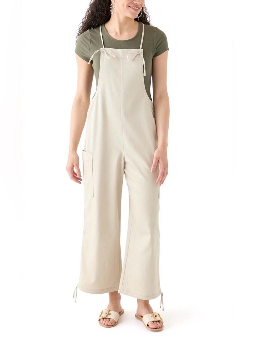 Vanilla Star Cream Tie-Shoulder Overalls